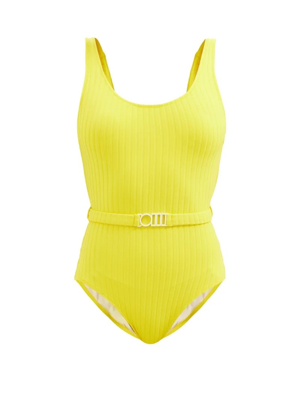 Solid & Striped Yellow Ribbed One-Piece Swimsuit with Belt
